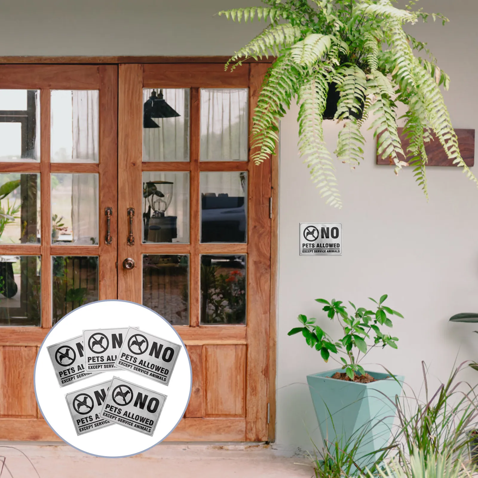 5Pcs No Pets Allowed Business Sign Brushed Silver Warning Sticker Restaurant Door Indoor Animal Restriction Pet Safety Decal