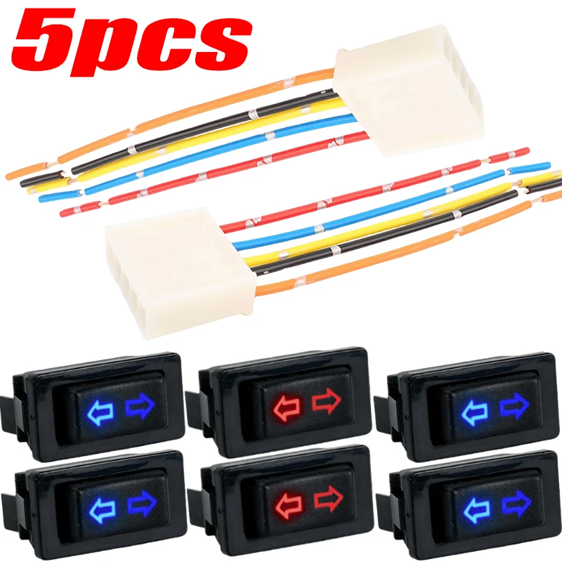 

5 Pin DC 12V 20A Car Power Window Switch Lifting Switch Blue/Red Light Color Harness Car Door Electrical System Maintenance