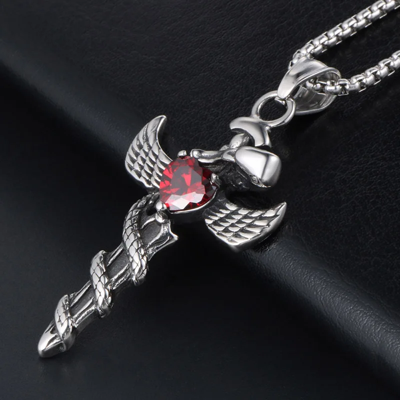 Retro Gothic Wrapped Dragon Cross Necklace Men's Personalized Fashion Lucky Jewelry