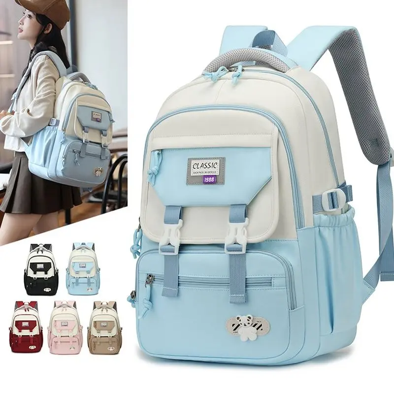 Lightweight Large Capacity Backpack for Junior High School Girls Korean Version High Aesthetic Value Nylon Material Breathable