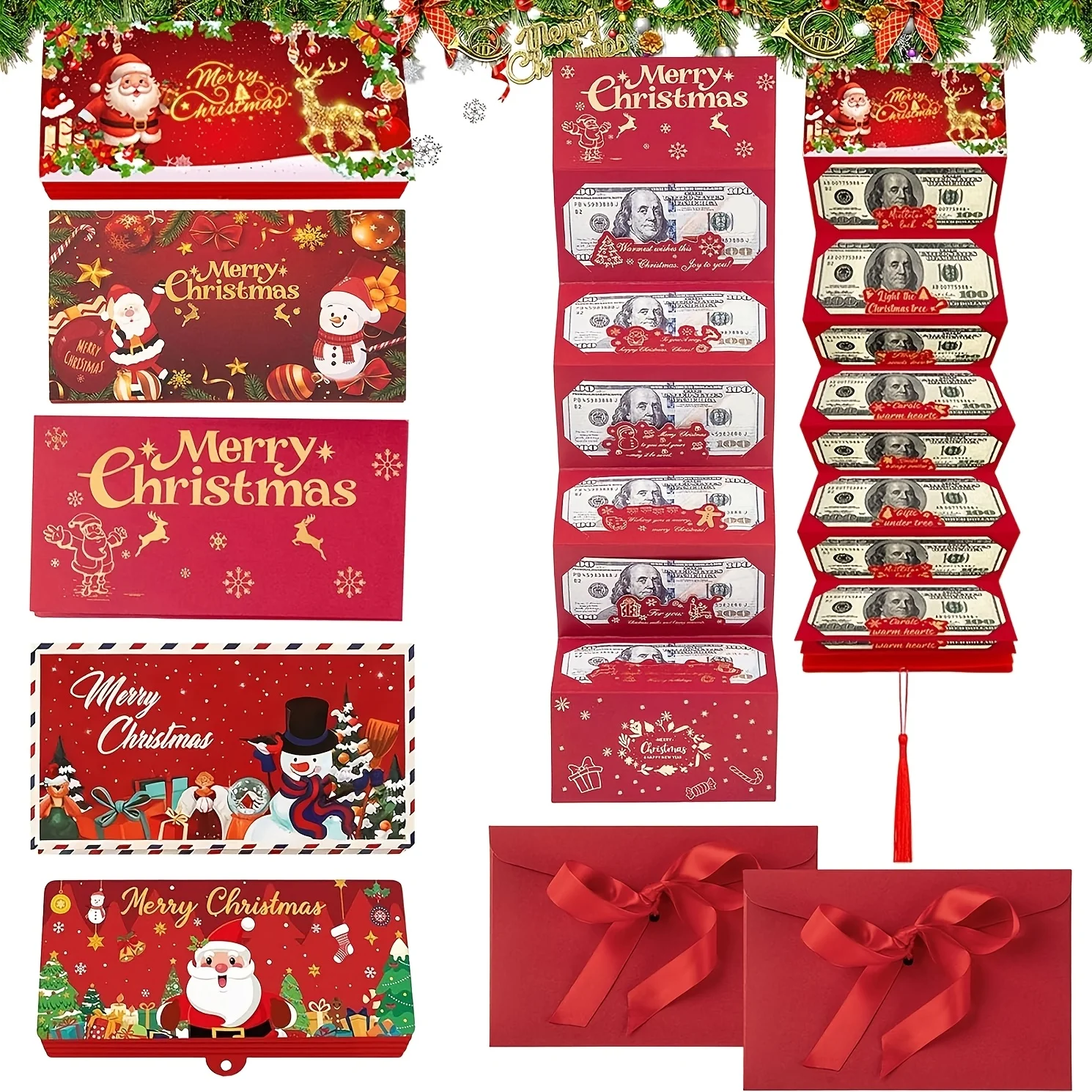 

Самозапечатывающиеся рождественские конверты для денег-сюрприз, держатели подарочных карт для наличных, рождественские подарки своими руками