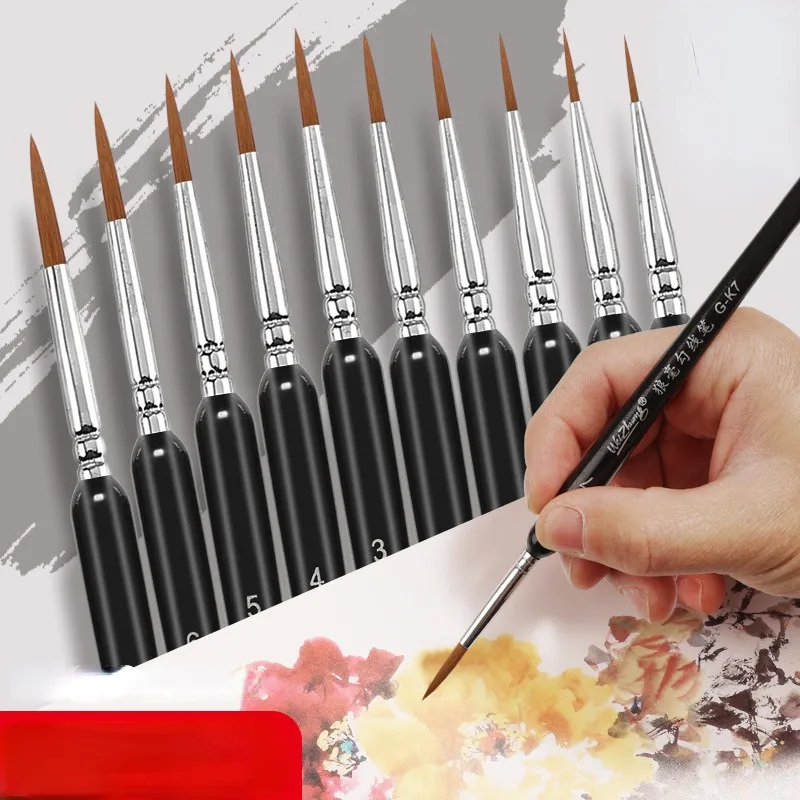 10Pcs polychrome Fine Tip Brush Set, Miniature Model Painting Brush for , Watercolor, Oil,Scale Model Painting, Line Drawing