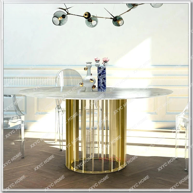 A  Modern light luxury round marble dining table