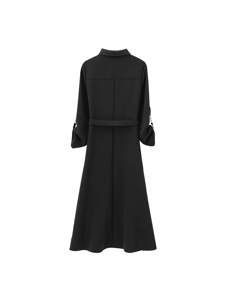 New arrivals for autumn and winter, fashionable and versatile women's clothing, long-sleeved midi dress with belt and lapel