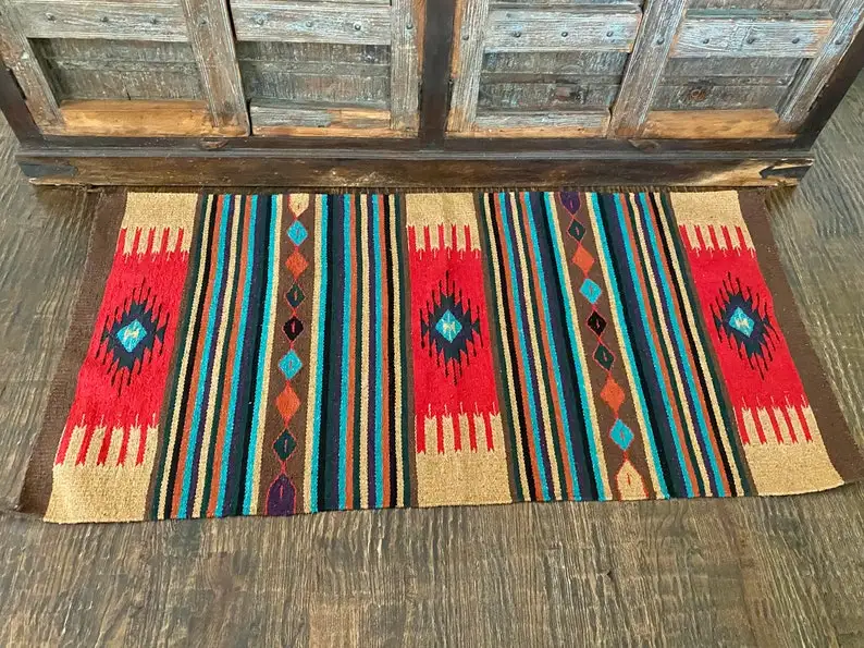 Gold Multi Colored Aztec Flannel Floor Rug Tribal Southwestern Throw Kilim Boho Western Carpet For Bedroom Living Room