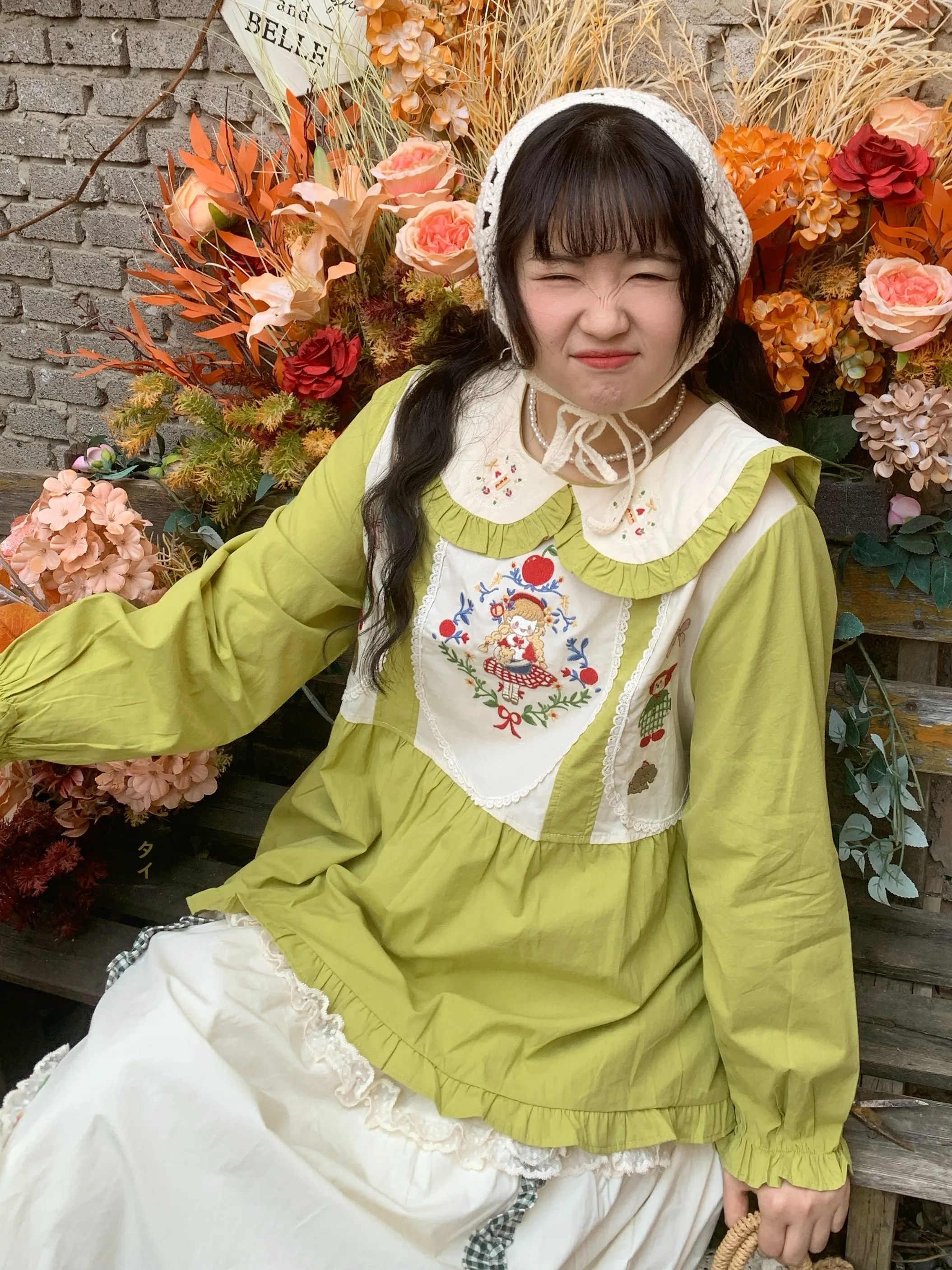 

Loose Long Sve irt Vintage School Sle Contrast Color Collar Spring Faion Women's Premium Clothing