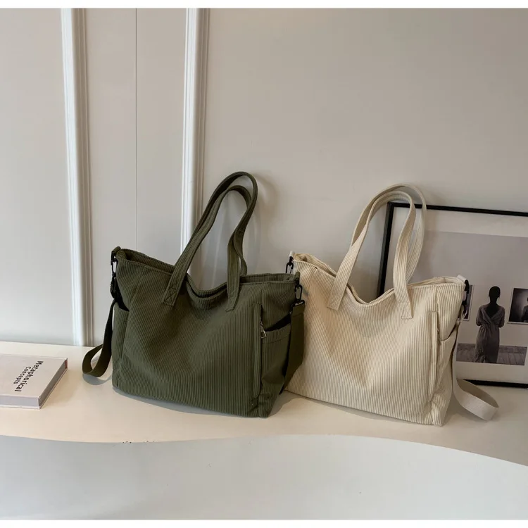 Neue Damen-Umhängetasche aus Cord, große Kapazität, Pendler-Tasche für Arbeit, Uni, tägliche Nutzung, Handtasche, Umhängetasche – Detail 17