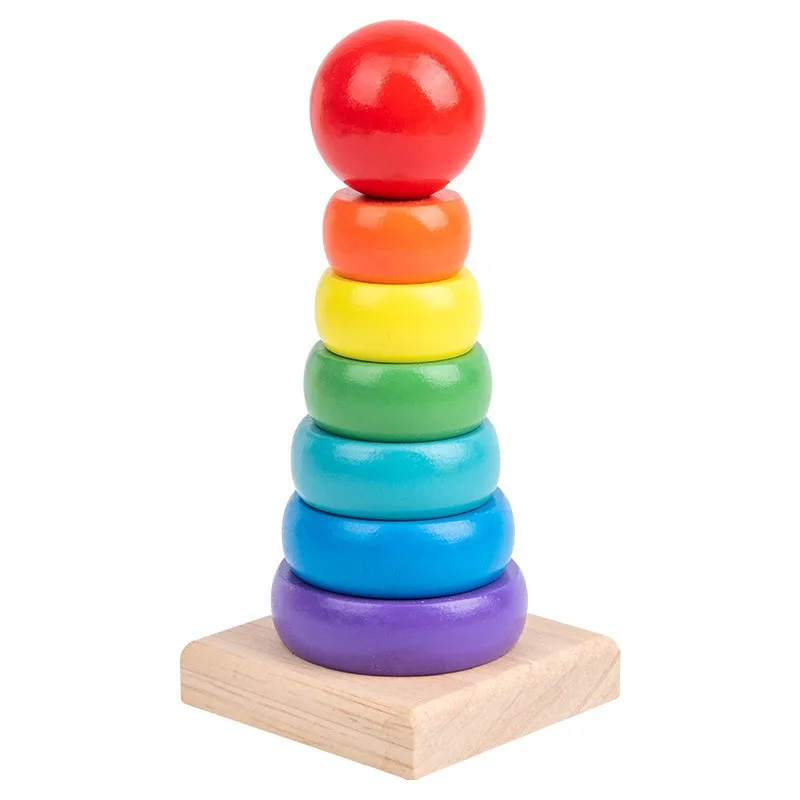 Wooden Kids Rainbow Tower Parent-child Fun Interactive Board Game Baby Size Color Early Education Puzzle Toys Montessori for Kid