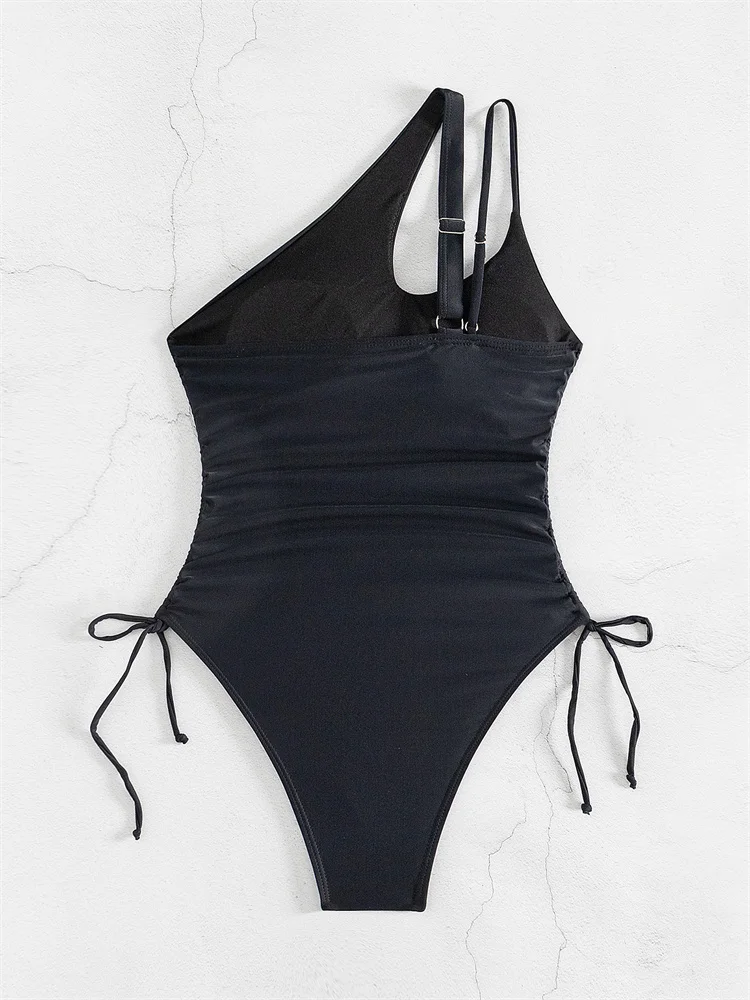 One Piece Swimsuit Women One Shoulder Swimwear 2024 New Solid Sexy Monokini Bodysuit Bathing Suit For Female Summer Beach Wear