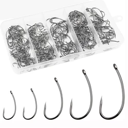210Pcs Barbless Carp Fishing Hooks Kit Carp hair rigs Barbless Hooks Fly Tying Circle Curve Shank Trout Bass Fishing hooks