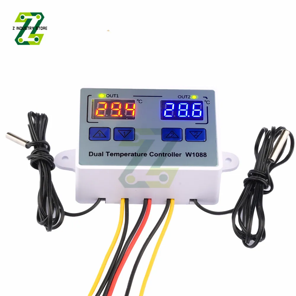 W1088 Dual LED Digital Temperature Sensor Meter Controller Thermostat 12V 24V 220V Aquarium Incubator Thermoregulator