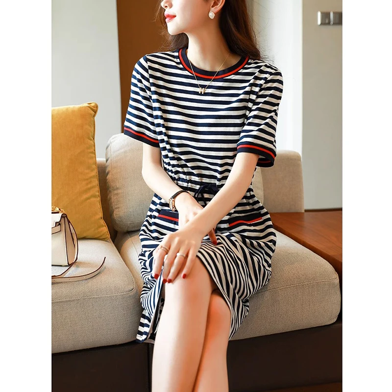 

Роскошная брендовая полосатая хлопковая футболка Dr ort Sve Dr Korean Sle Commute Wind, летняя коллекция, женская Dr