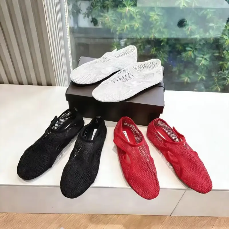Designer Brand Original Genuine Leather Faurecia Hollow Fishing Net Shoes Flat Sandals Women's Single Shoes