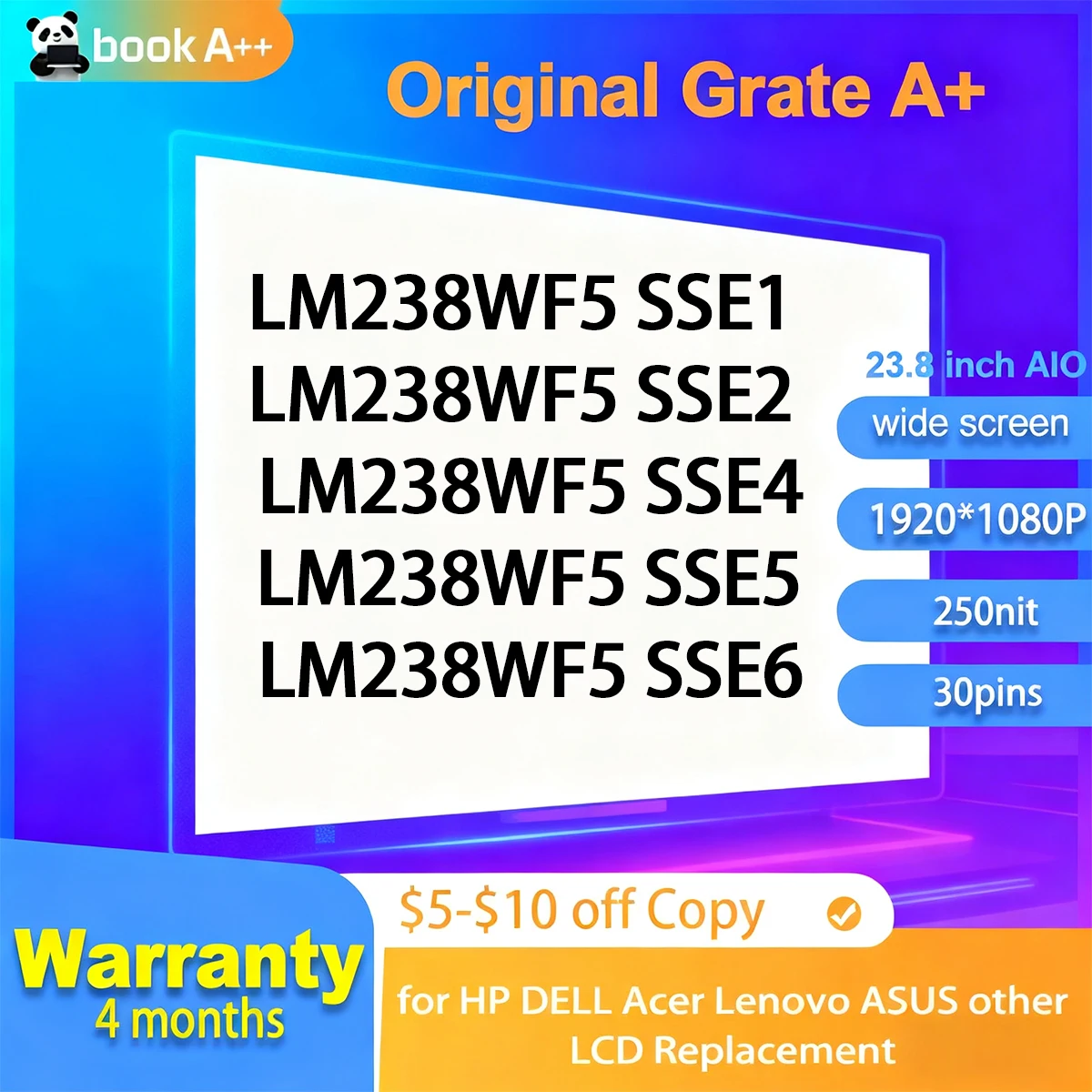 New Original Lcd FHD 23.8 Inch Touch Screen LM238WF5 SSE1 LM238WF5 SSE2 LM238WF5 SSE4 LM238WF5 SSE5 LM238WF5 SSE6