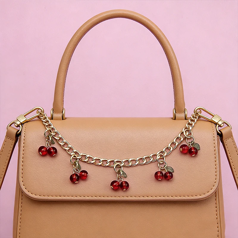 DIY Zinc Alloy Bag Hanging Chain with Cherry Pendant Detachable Clothing Pants Chain Handbag Extension Chain Bag Accessories