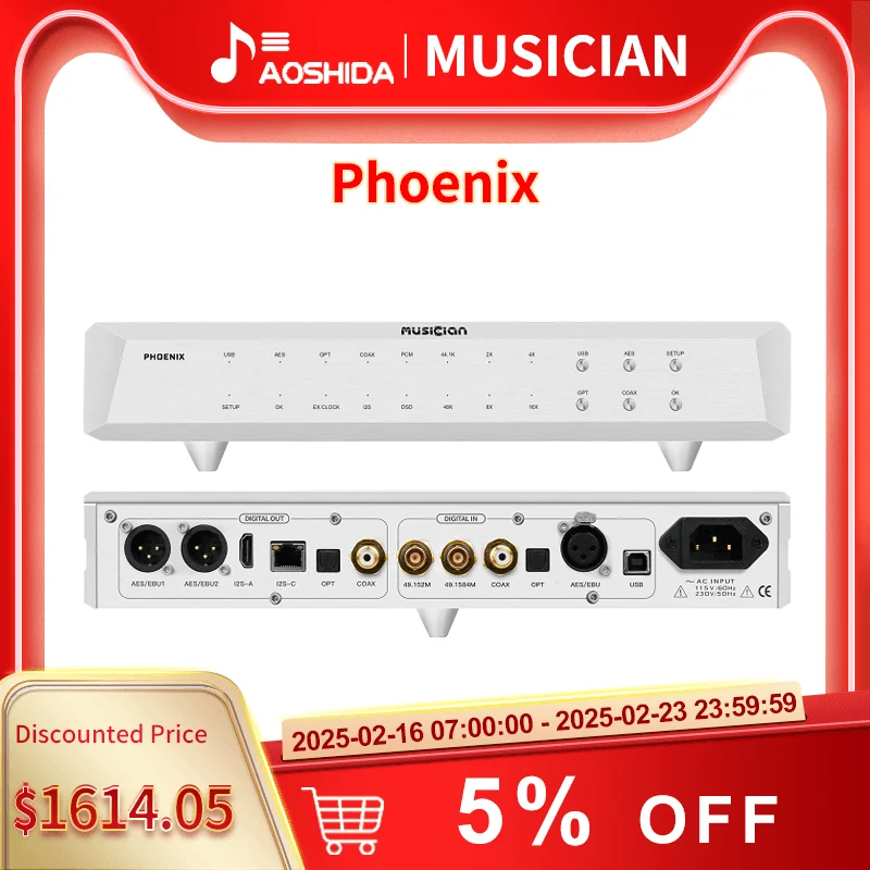 MUSICIAN PHOENIX High Performance Digital Interface FPGA DSP ARM STM32F446 OCXO Multiple Input EMP240 DAC Chip I2S Interface