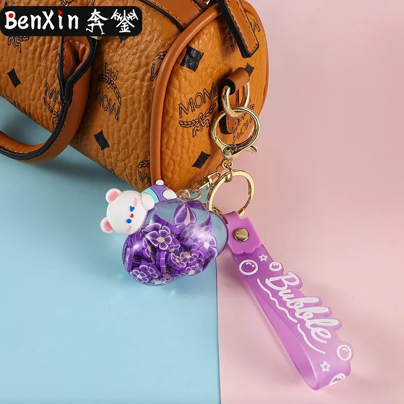 Minso High-end e requintado novo urso de nuvem de óleo, garrafa de areia, chaveiro, pingente de carro, chaveiro, pingente de mochila escolar