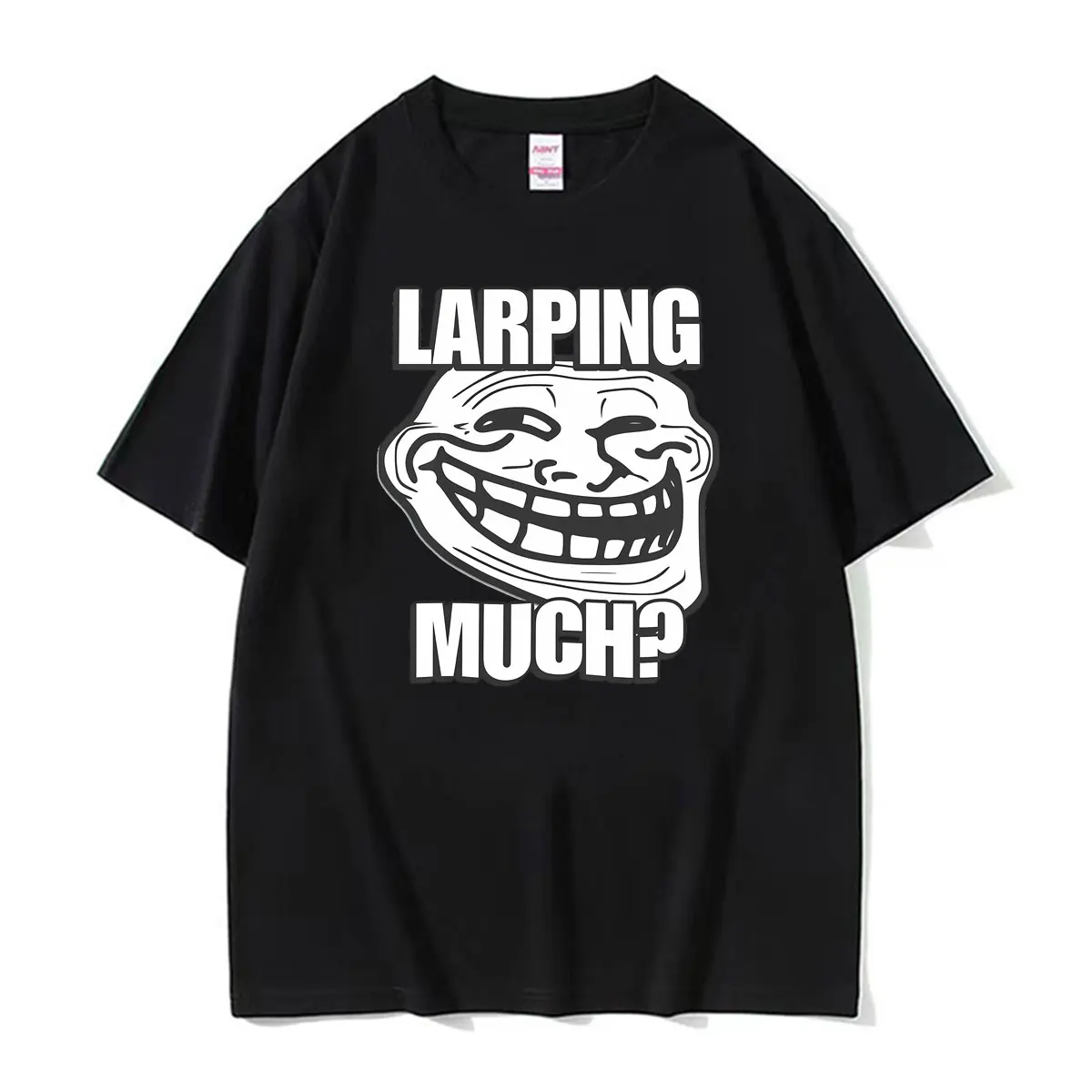 Larping Much？Brainrot Meme Funny Trollface Graphic T-shirt Men Women Humor Classic T Shirts Oversized Casual Pure Cotton T Shirt