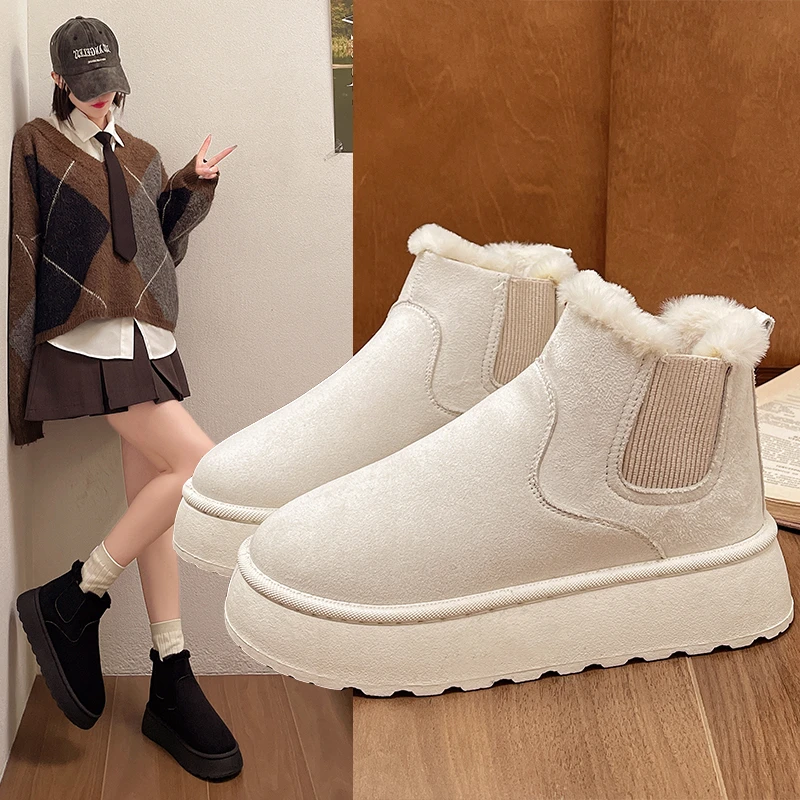 Versatile Women's Winter Snow Boots 2024 New Style Fleece Lined Thickened Warm Cotton Boots Anti-slip Thick Sole Short