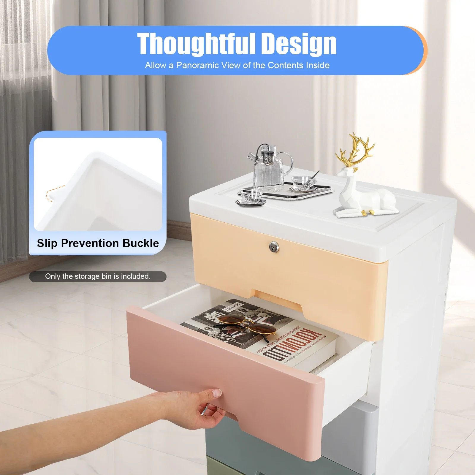 5-Drawer Drawer Tower Plastic Chest Of Drawers with Lock Plastic Clothes Storage Racks Bedroom Storage