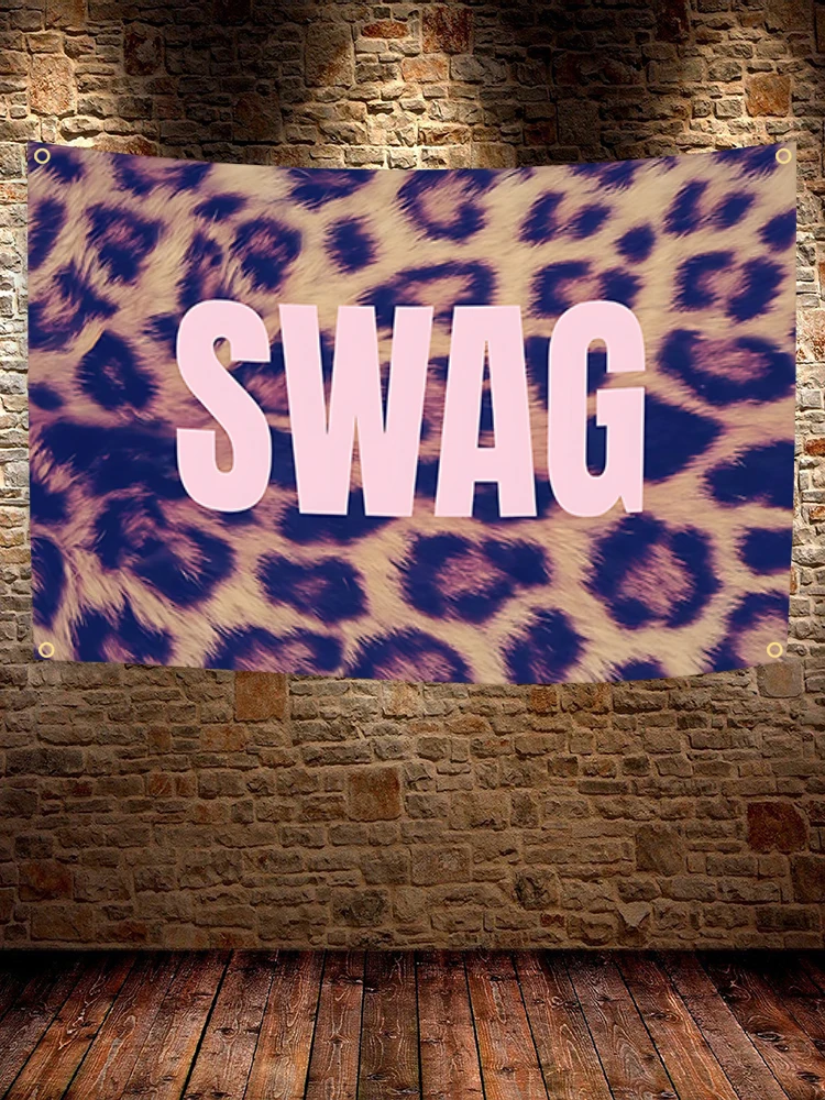 60X90 90X150CM Leopard Print Pink SWAG Flag Wall Hanging Tapestry Room Decor Double Penetration for Room Decor Dormitory Decor