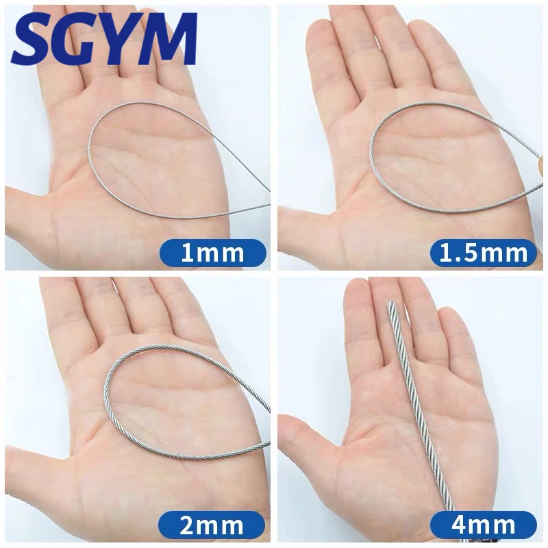 10 Meters Stainless Steel 304 Wire Rope Soft Fishing Lifting Cable 7×7/7X19 Clothesline of 0.8mm 1mm 1.5mm 2mm 3mm 4mm  5mm Dia