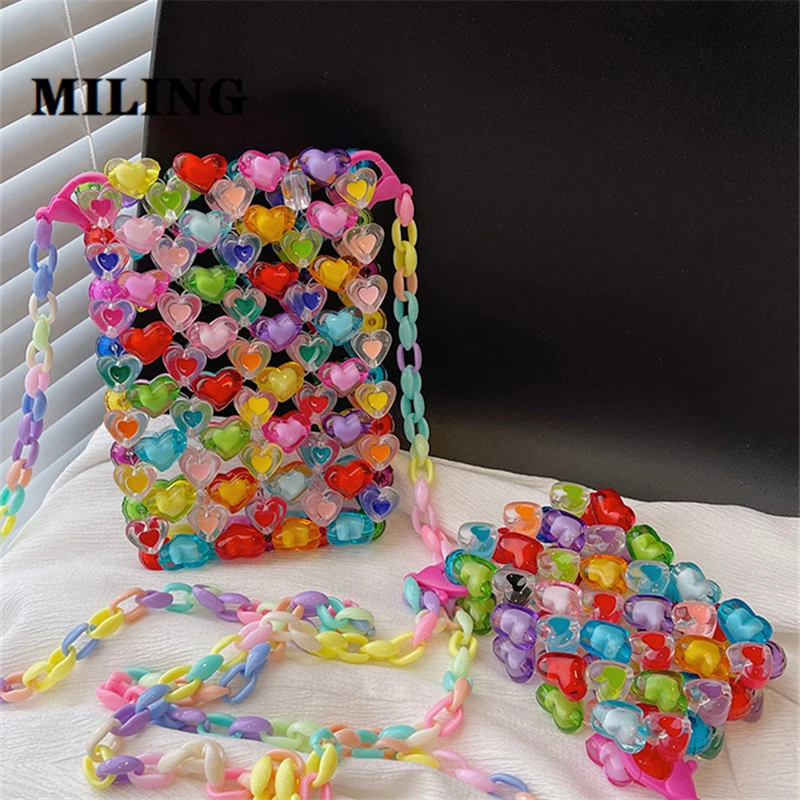 Mini Heart Beads Evening Party Crossbody Bags rossetto borse donna borse a tracolla da sposa borse Vintage con perline per feste di matrimonio