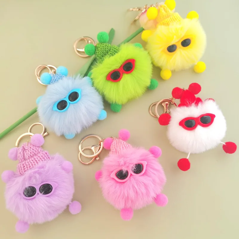 Cute Middle/High School Student Mini Rex Rabbit Keychain Fluffy Key Chains Trinkets Pom Pom Keychain Trinket Pompons Keychains