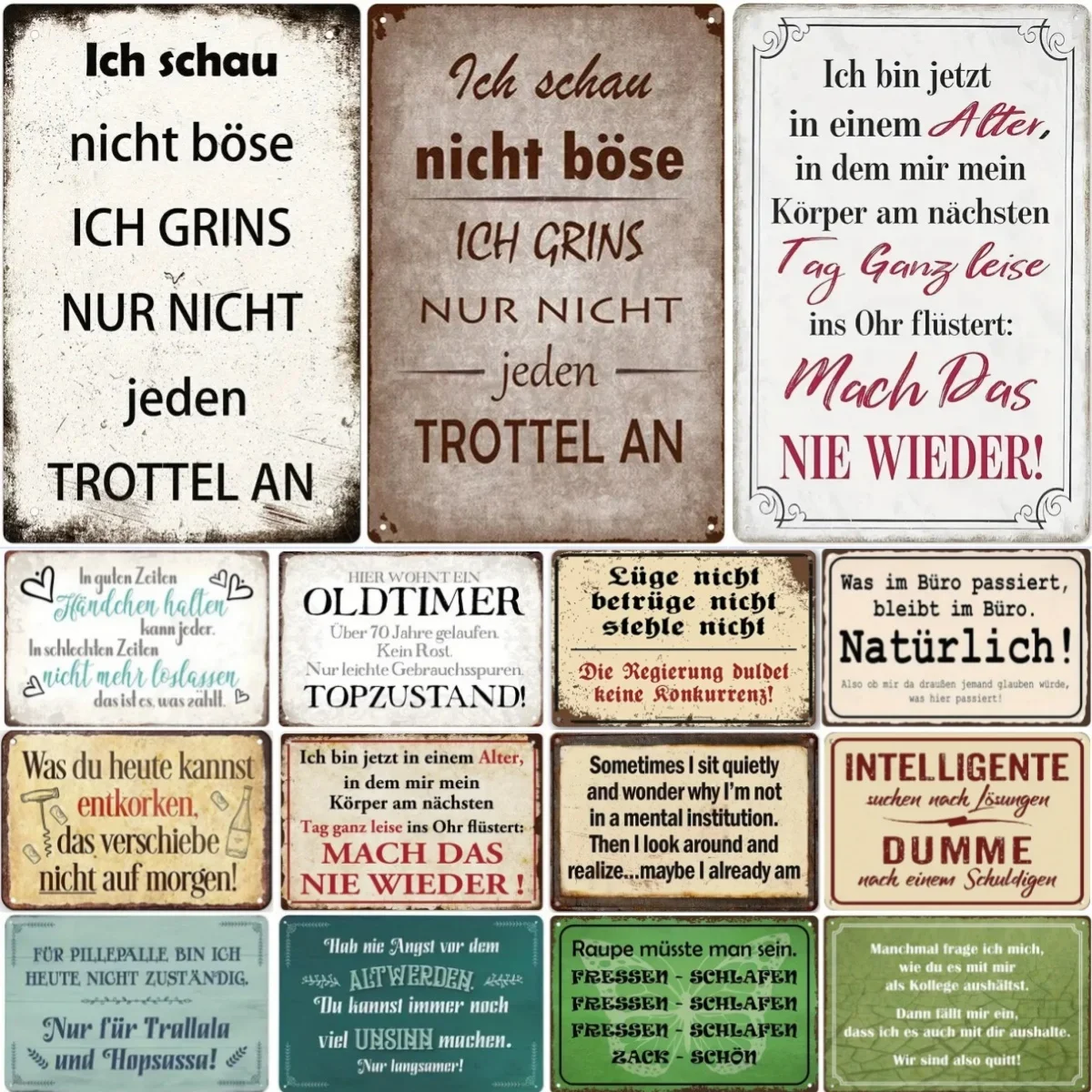 German Humorous Phrases Funny Sayings Vintage Sign Retro Metal Sign For Home Room Apartment Office Bar, Cafe, Study Wall Dec