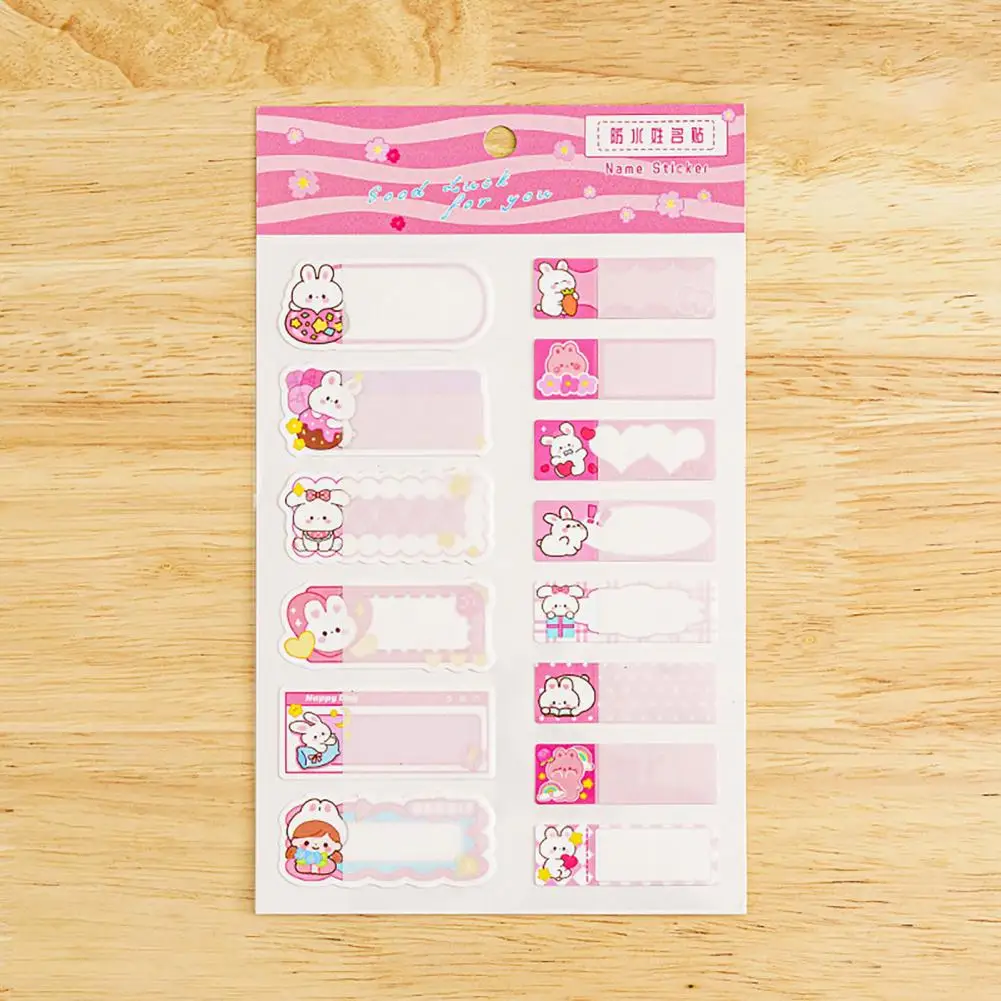 Adhesive Name Tags 14pcs Cartoon Pattern Name Stickers Waterproof Self-adhesive Tag Label for Scrapbook School Stationery Cute