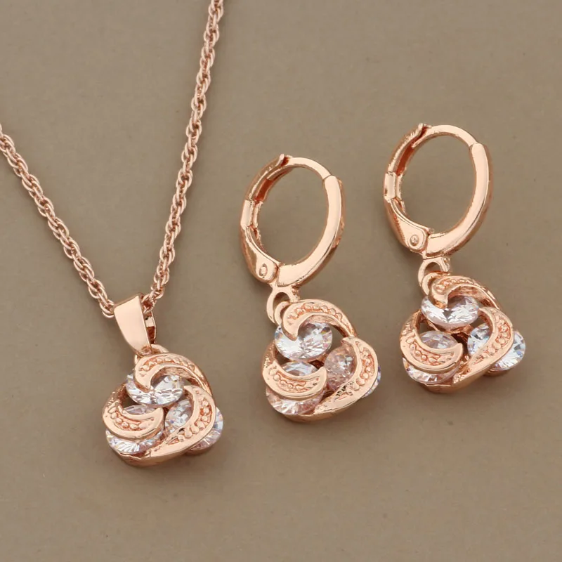 585 Rose Gold Color Korean Style Earrings And Pendant Sets With Natural Zircon Earrings Trend 2023 Luxury Quality Jewelry Sets