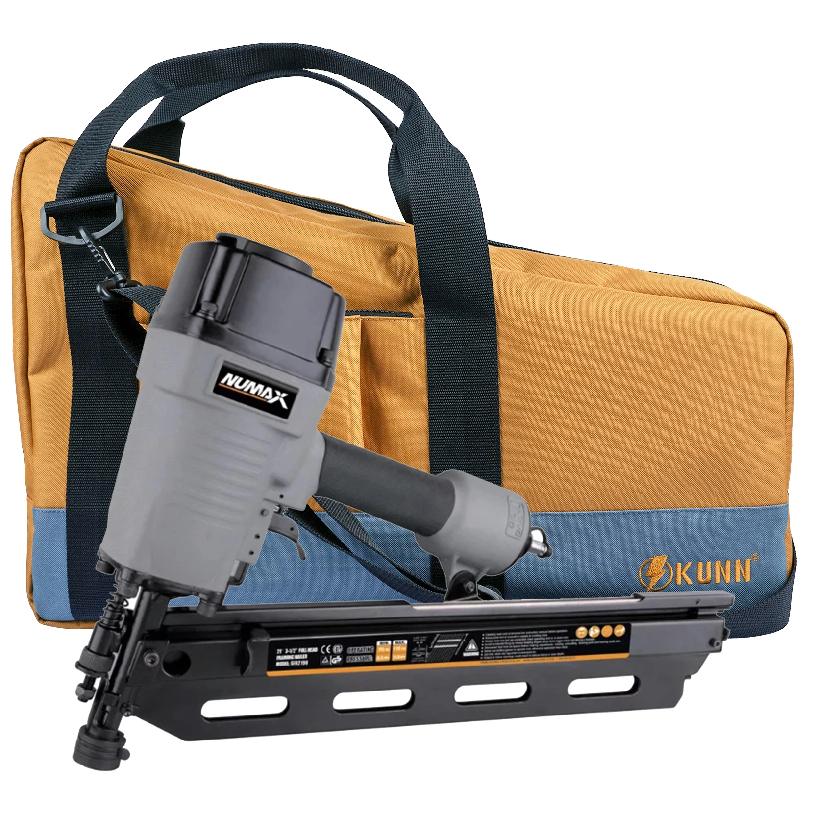 KUNN Framing Nailer Gun Bag with Adjustable Shoulder Strap,Dual Lockable Zipper,Extra pockets for Hitachi NR83A,NuMax SFR2190