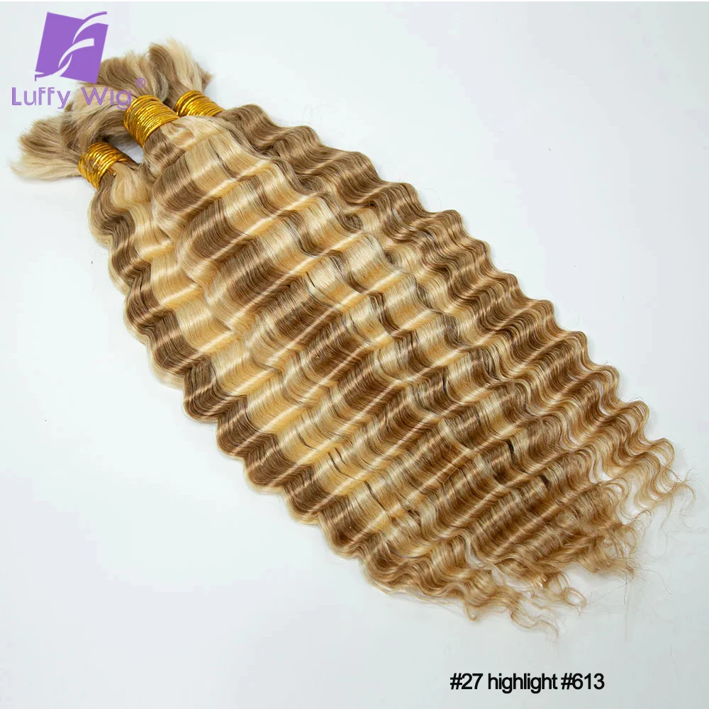 Rambut manusia jumlah besar untuk kepangan tanpa sambungan Highlight rambut Remy Brasil bundel rambut ombak dalam kotak Boho keriting kepang tanpa simpul 27 30 613