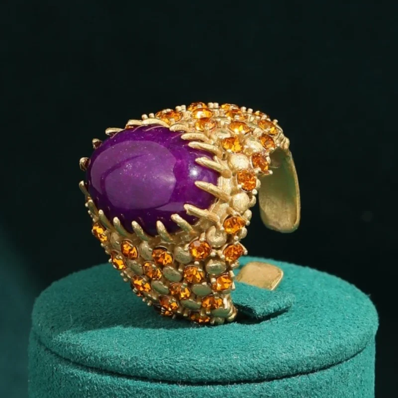 

Vintage Oval Purple Rings Adjustable Natural Stone Jewelry High Quality Gold Color Palace Retro Mother Day Trends 2026 Accessory