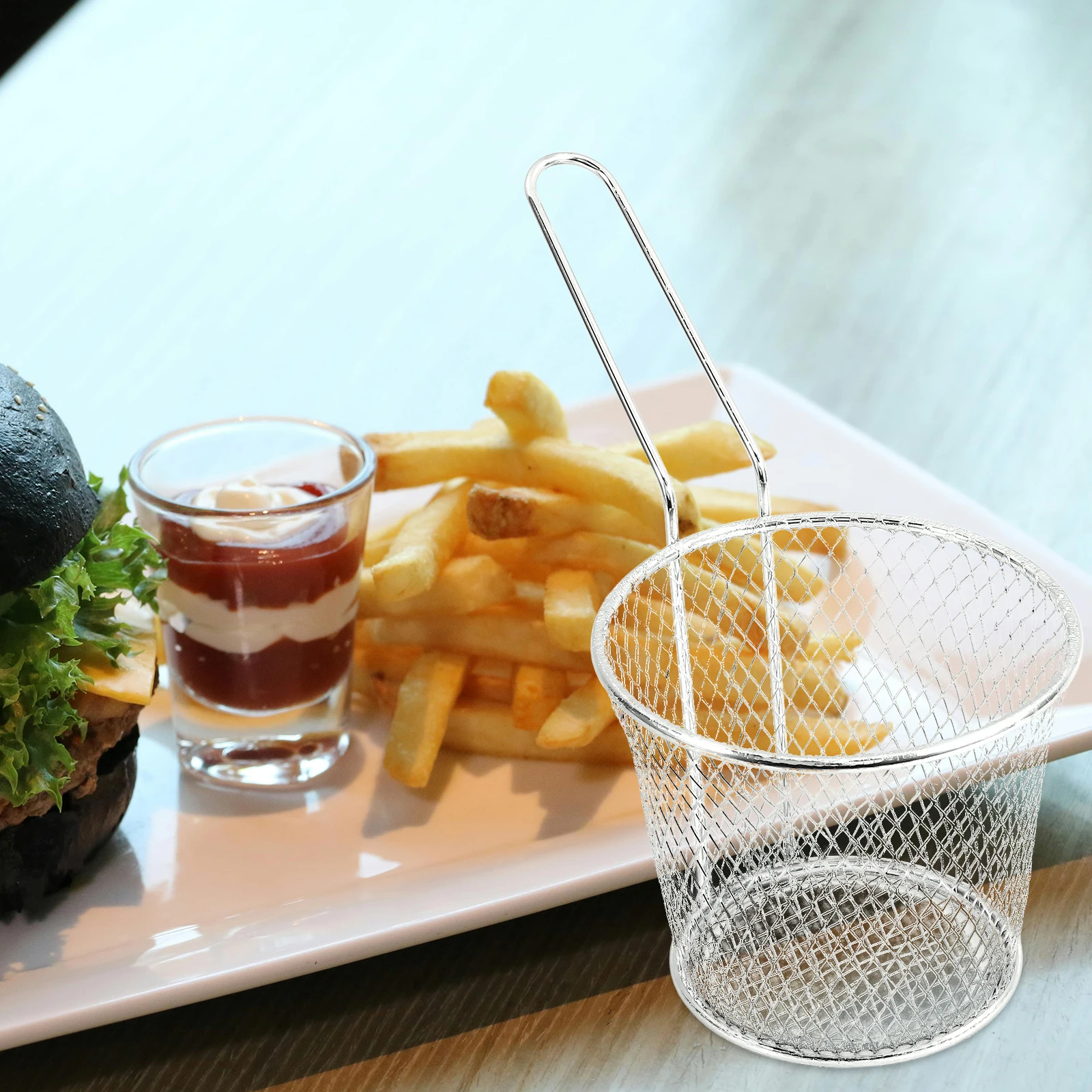 

Stainless Steel Fry Basket for Chips Vegetables Meats Long H Easy Hold Snack Basket French Fries Holder Deep Fryer Baskets