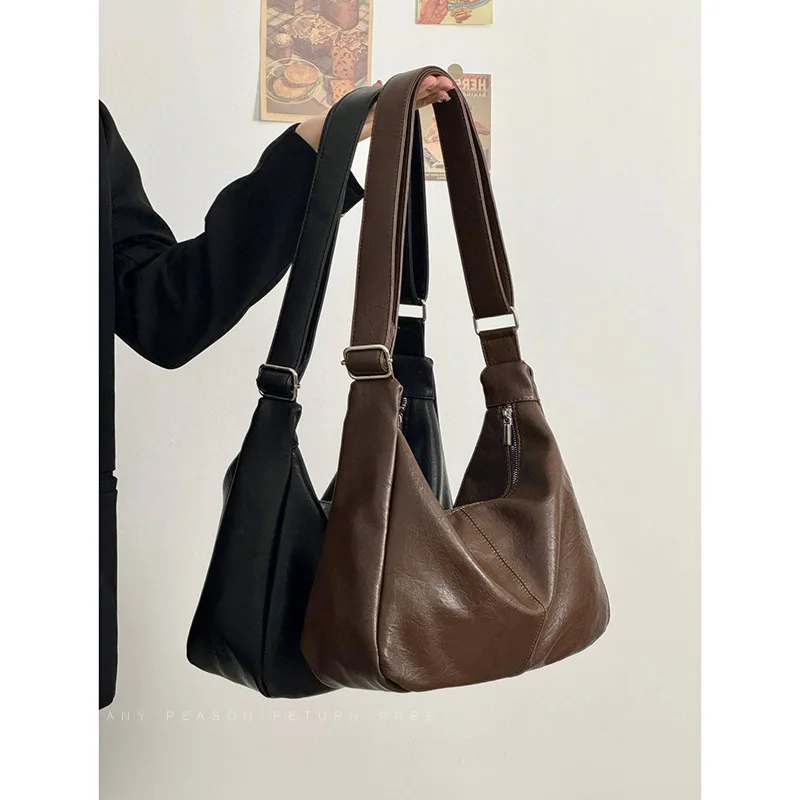 

2026 New Shoulder Bags Merlot Retro Crossbody Bag Soft Pu Leather Large Capacity Versatile Single Shoulder Tote Bag