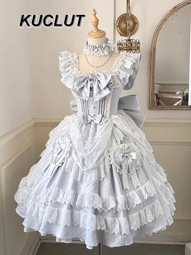 

Sweet Lace Lolita Style Princess Dress 2025 New Birthday Cute Elegant Square Collar Short Ball Gown Dresses for Women Summer