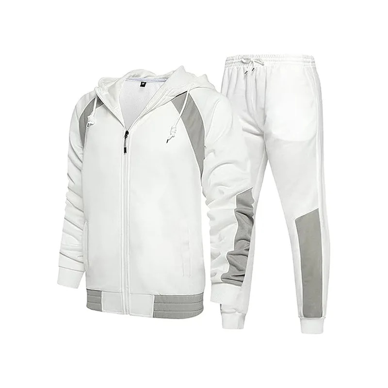 Autumn and Winter New Fleece Warm Windproof European Men's Sports Hoodie Set with Hooded Zipper Two-piece Set for Winter Running