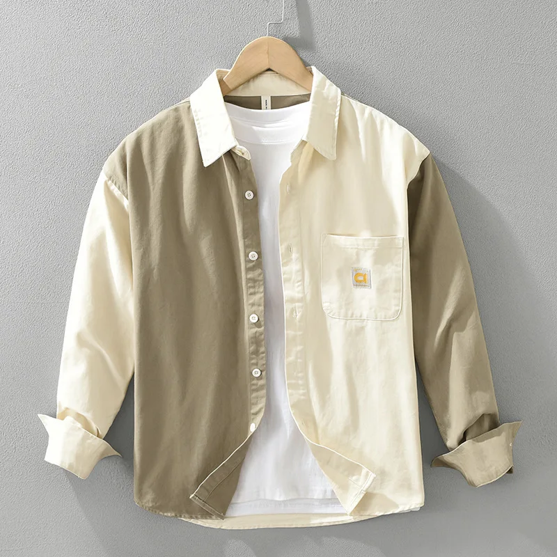 

Japan Vintage Casual Patchwork 100% Cotton Shirts for Men Autumn Fashion Long Sleeve Loose Clothes Y2K Youth Male Tops Cityboys