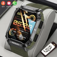 LIGE-reloj inteligente militar resistente con Bluetooth para hombre, pantalla HD de 1,95 pulgadas, más de 100 deportes, monitorización de la salud, para Android lOS
