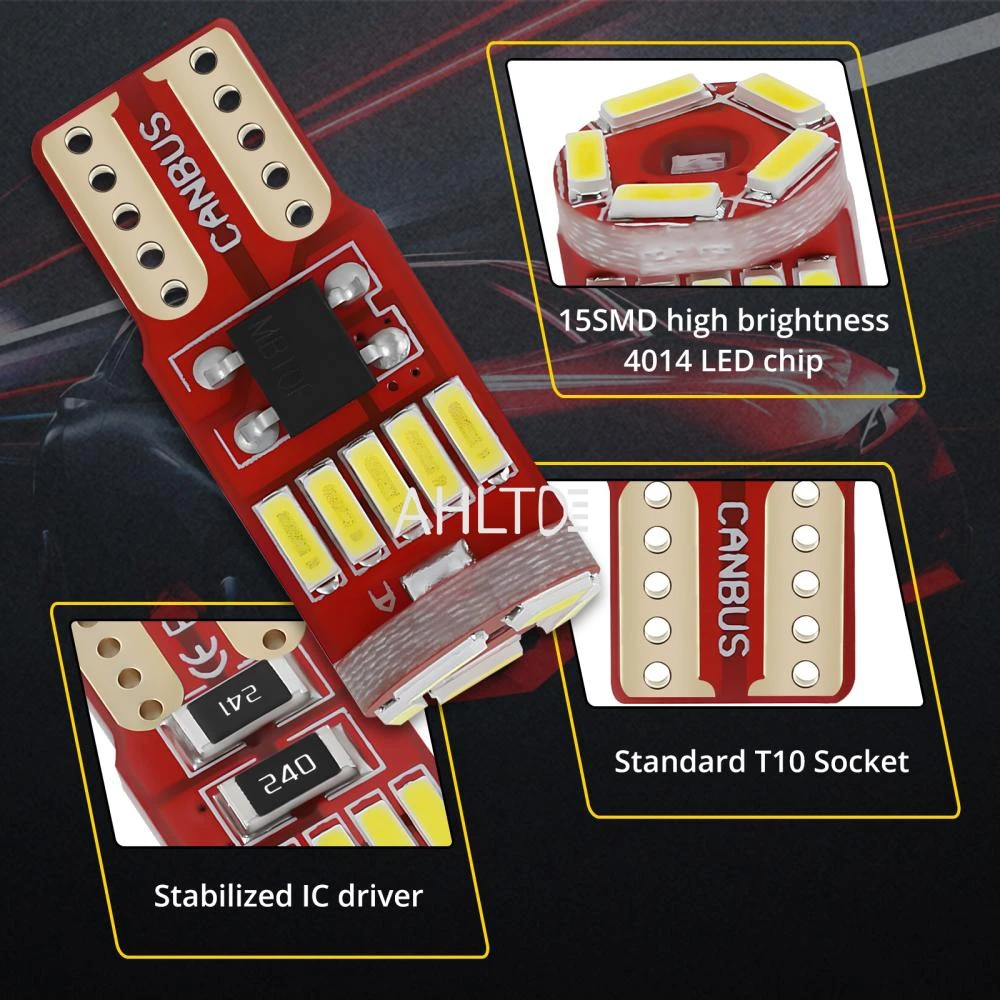 2/4/10Pc T10 W5W marcador lateral de coche luz de señal de giro 4014 15SMD LED Canbus bombilla de placa de matrícula lámpara de lectura de cúpula Interior