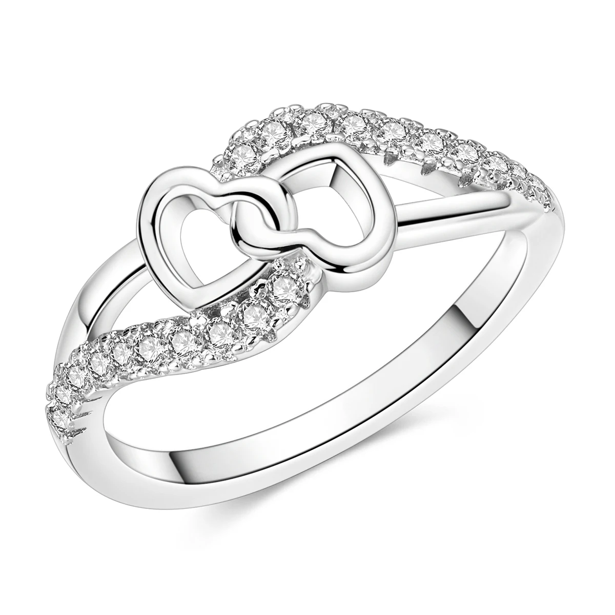 

Original 925 Silver Woman Ring Double Heart Zircon Ring Wedding Jewelry Gift