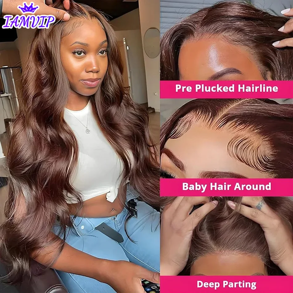 

250% 13x6/13x4 Фронтальный Темный Шоколадно-Коричневый HD Парик Шнурка Бразильские Волосы Объемная Волна Цветные 4x4 Парики Человеческих Волос Бесклеевые