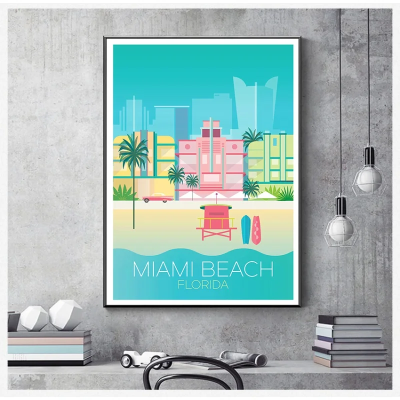 Vintage Beach Graffiti Wall Art Florida Miami Beach USA Travel Posters And Prints Living Room Bedroom Decor Gifts