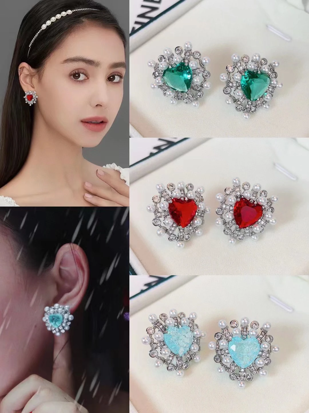 SENYU Fashion Heart Design Pearl Stud Earrings Paved Cubic Zirconia Luxury Lady`s Party Jewelry Sweet Fit Ears Pearl Studs