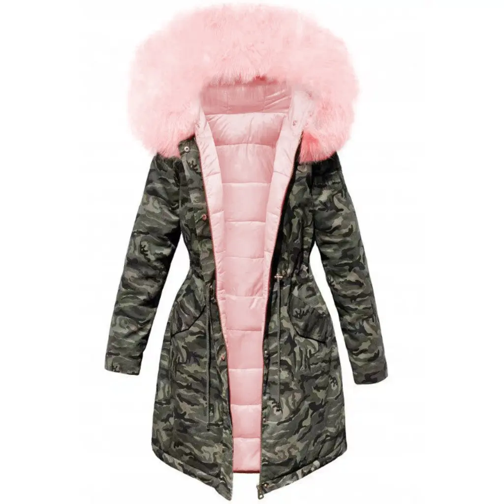 

Women's Winter Thickened Fleece-Lined Coat Korean-Style Loose BF Wool Collar Mid-Length Camouflage Cotton-Padded Jacket