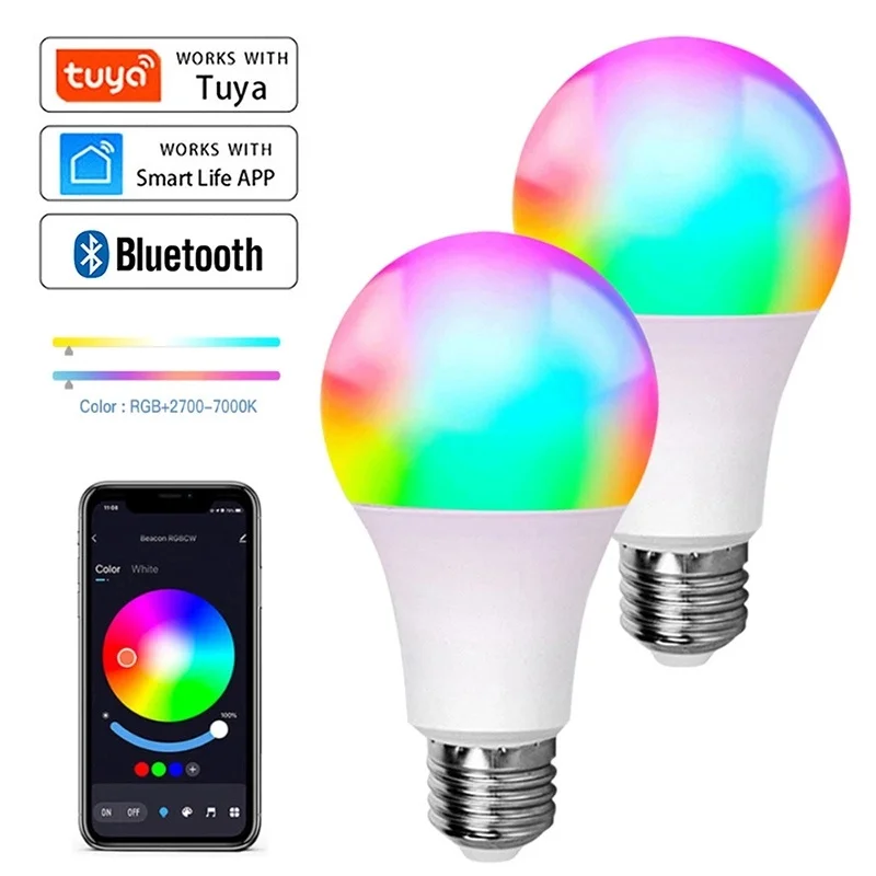 Tuya Bluetooth LED Bulb Dimmable 15W 18W AC110-220V RGBCW Color Change Lamps Smart Life APP Alexa Google Assisatnt Voice Contro