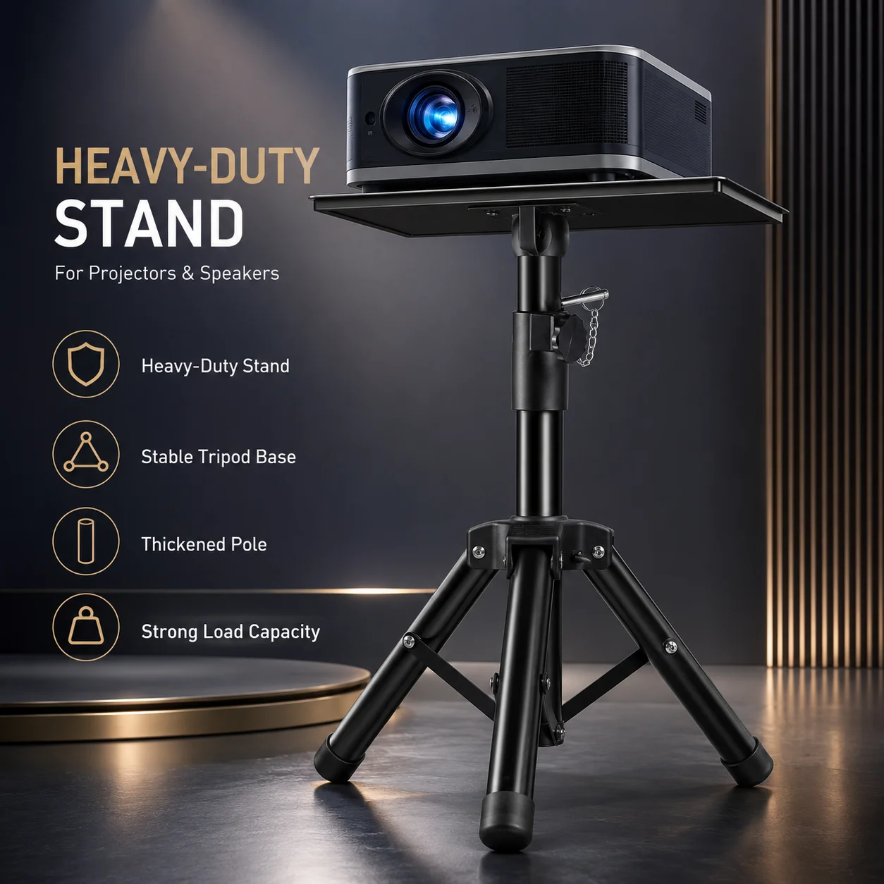 Thickened Metal Tray Tripod Stand Adjustable Portable Support for Projector Speaker Laptop Equipment Holder