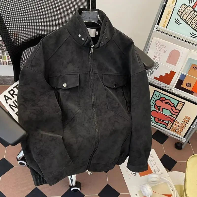 

Куртка в стиле ретро Piushuai, высококачественная свободная модная брендовая куртка с воротником-стойкой