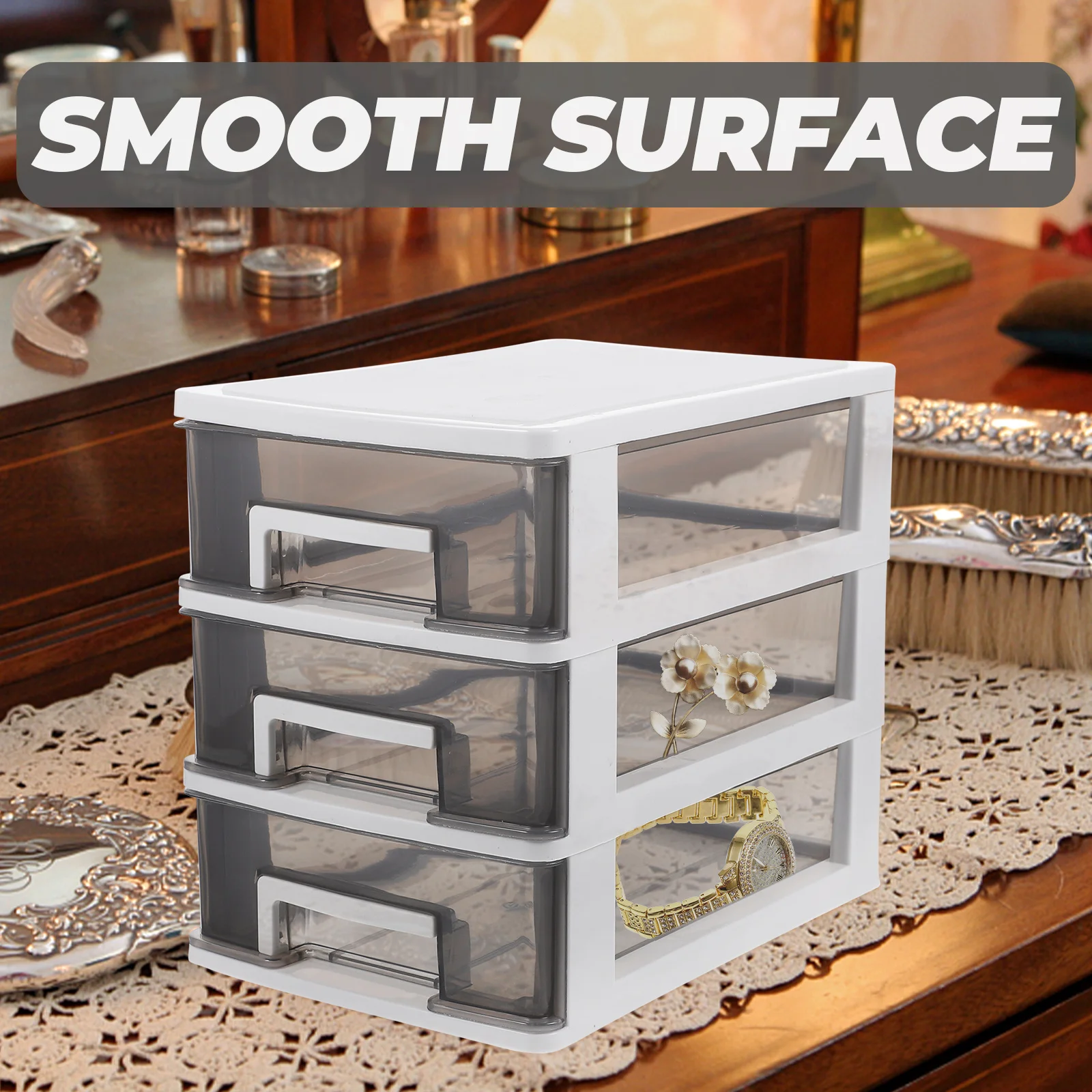 

Drawer Storage Box Desktop Organizer Plastic Drawer Type Closet for Office Home Sundries Smooth Surface